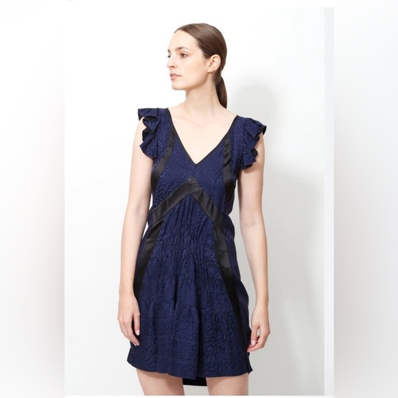 Balenciaga Silk Y2K Jacquard Ruffled Silk Dress 2009 Collection Navy & Black 🖤 6 - Picture 3 of 10